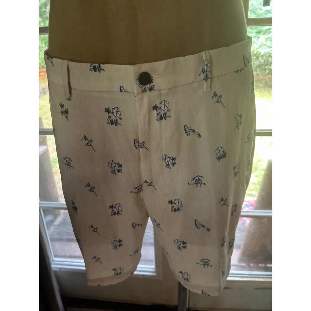 Penguin Fun in the Sun Patterned Yellow Beige Blue Pattern Men’s Golf Shorts 36